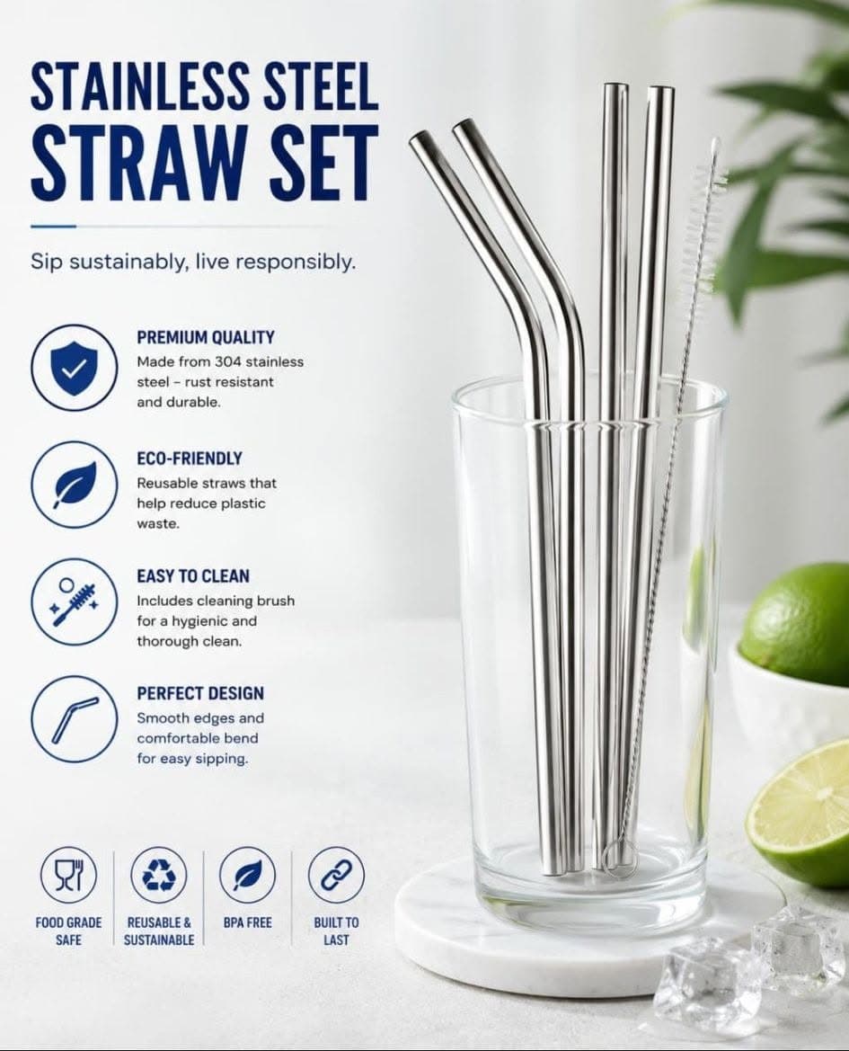 Premium Stainless Steel Reusable Straw Set with Cleaning Brush