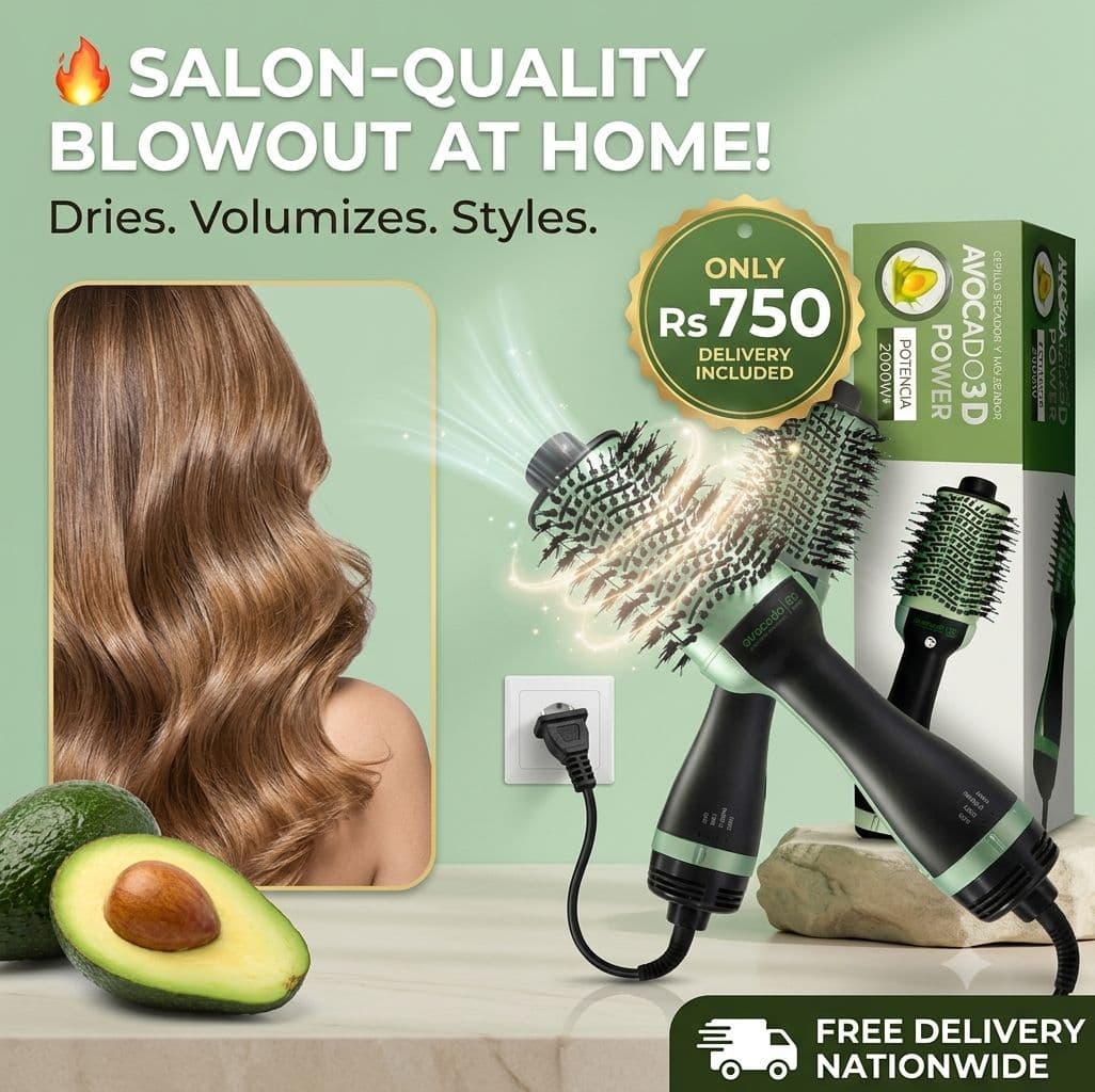 3-in-1 Avocado 3D Power Hair Dryer & Styler Brush – 2000W